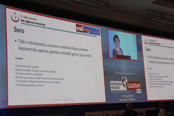 İnfeksiyon Dünyası Çalıştayı 2018’in, “AKILCI İLAÇ KULLANIMI: ANTİBİYOTİK YÖNETİMİ” oturumu Elektronik Oylama eşliğinde 113 katılımla gerçekleşti. 1. Gün, 22 Mart 2018. 